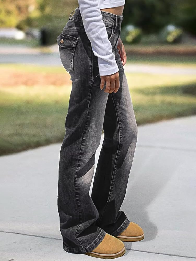 Flamingals Low Rise Wide Leg Jeans for Women Baggy Jeans Denim